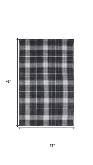 4x6 Hand Loomed Plaid Area Rug Stain Resistant Polyester for Bedroom or Entryway