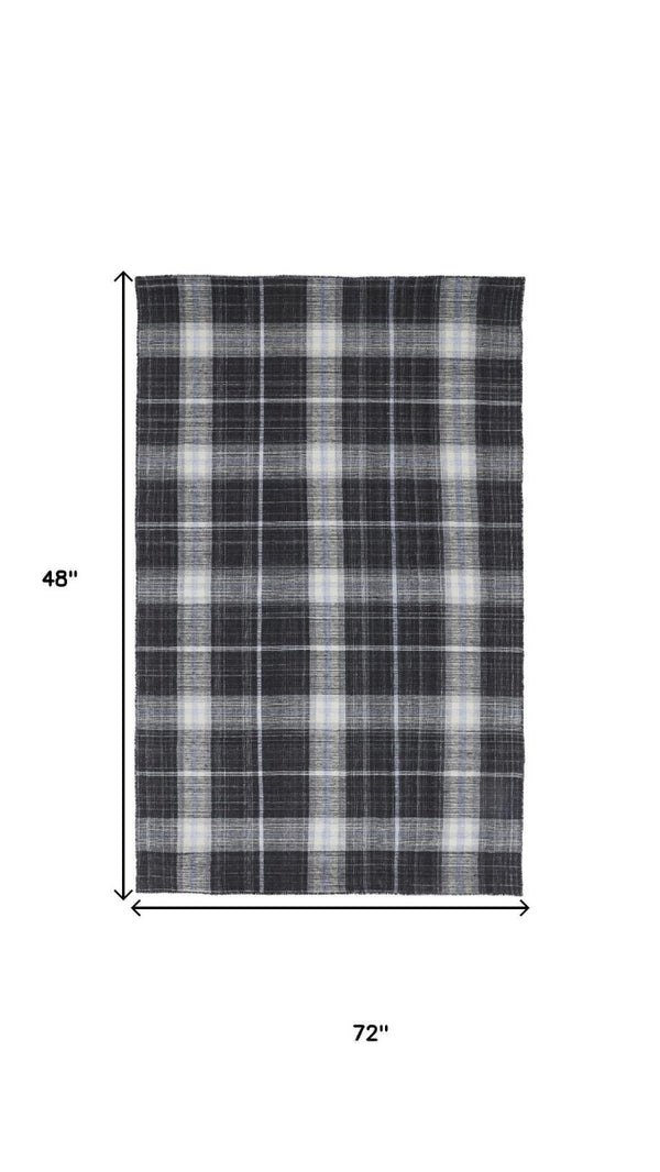 4x6 Hand Loomed Plaid Area Rug Stain Resistant Polyester for Bedroom or Entryway