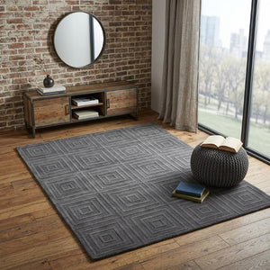 4 Foot by 6 Hand Woven Wool Blend Geometric Area Rug in Industrial Style