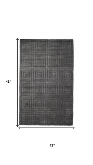 4 Foot by 6 Hand Woven Wool Blend Geometric Area Rug in Industrial Style