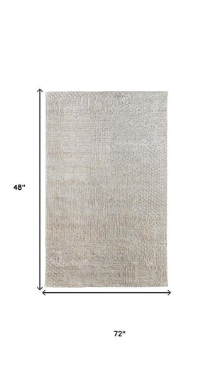 4 X 6 Hand Woven Wool Blend Abstract Area Rug in Gray Ivory for Bedroom Entry