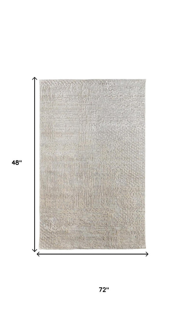 4 X 6 Hand Woven Wool Blend Abstract Area Rug in Gray Ivory for Bedroom Entry