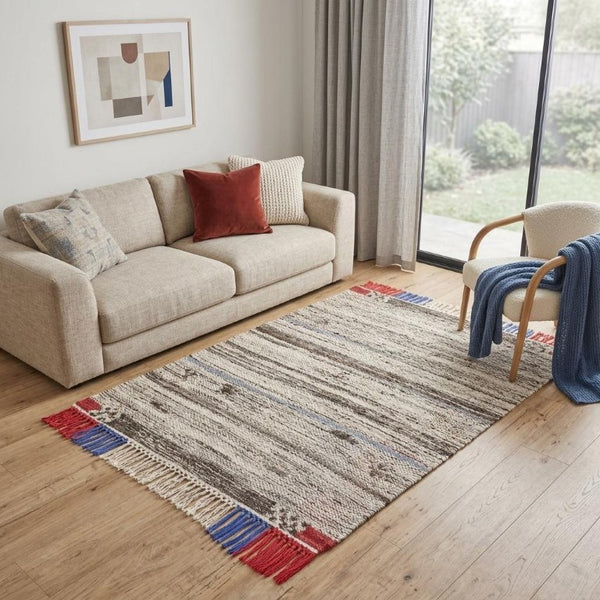 5 X 8 Handwoven Wool Area Rug Moroccan Artisan Weave Stain Resistant Tan Brown