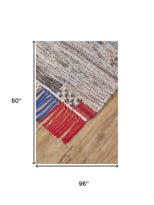 5 X 8 Handwoven Wool Area Rug Moroccan Artisan Weave Stain Resistant Tan Brown