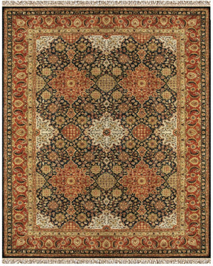 HomeRoots 5x8 Hand Tufted Wool Oriental Area Rug with Fringe Stain Resistant Persian Style 744093