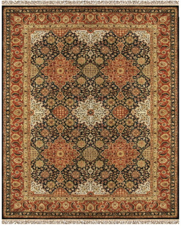 HomeRoots 5x8 Hand Tufted Wool Oriental Area Rug with Fringe Stain Resistant Persian Style 744093