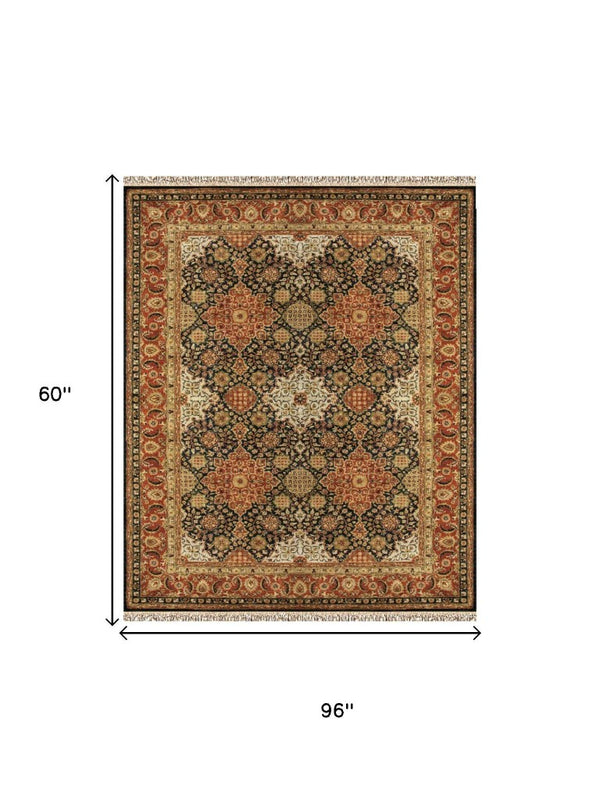 5x8 Hand Tufted Wool Oriental Area Rug with Fringe Stain Resistant Persian Style