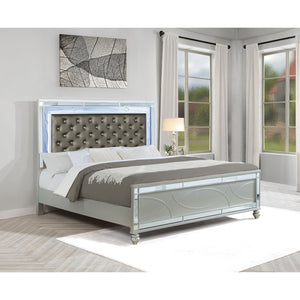 English Elm Karmen Glamorous Metallic Upholstered Eastern King Bed With Touch Lighting & Tufted Design Elegance B062S01101