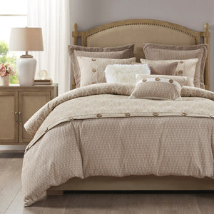 JLA Home Madison Park Signature - 8 Oversized Jacquard Comforter Set with Geometric Taupe Ivory Design, Plush Duvet Insert & Pillows 110 L x 96 W x 1.5H MPS10-485