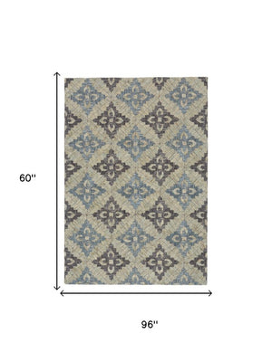 5x8 Jute Area Rug Hand Woven Geometric Bohemian Accent for Living Room Decor