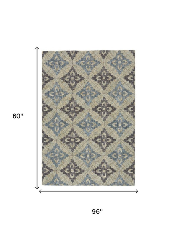 5x8 Jute Area Rug Hand Woven Geometric Bohemian Accent for Living Room Decor