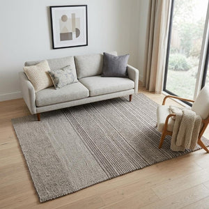 5x8 Handwoven Wool Striped Area Rug Scandinavian Ivory Brown Artisan Woven