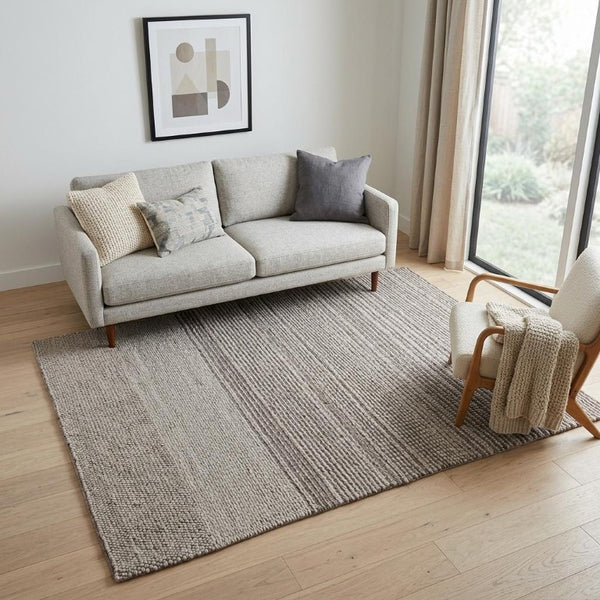 5x8 Handwoven Wool Striped Area Rug Scandinavian Ivory Brown Artisan Woven