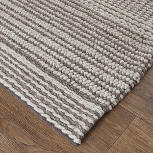 5x8 Handwoven Wool Striped Area Rug Scandinavian Ivory Brown Artisan Woven