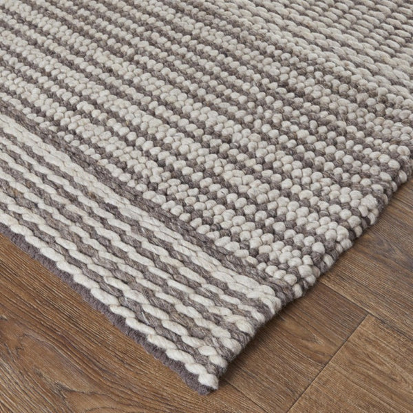 5x8 Handwoven Wool Striped Area Rug Scandinavian Ivory Brown Artisan Woven