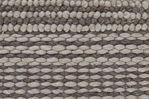 5x8 Handwoven Wool Striped Area Rug Scandinavian Ivory Brown Artisan Woven