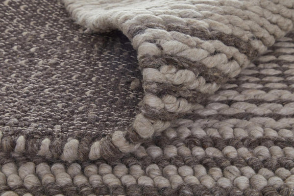 5x8 Handwoven Wool Striped Area Rug Scandinavian Ivory Brown Artisan Woven