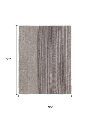 5x8 Handwoven Wool Striped Area Rug Scandinavian Ivory Brown Artisan Woven