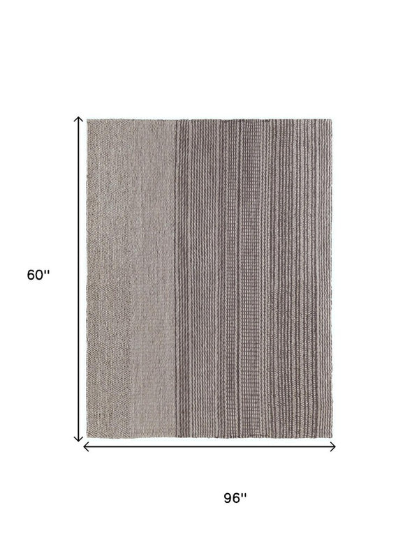 5x8 Handwoven Wool Striped Area Rug Scandinavian Ivory Brown Artisan Woven