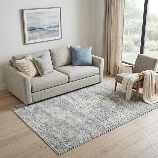 5 X 8 Hand Woven Abstract Area Rug in Silver Gray for Living Room Decor