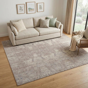 5x8 Hand Woven Wool Blend Area Rug in Tan Pink Gray Abstract Artisan Design