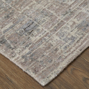 5x8 Hand Woven Wool Blend Area Rug in Tan Pink Gray Abstract Artisan Design