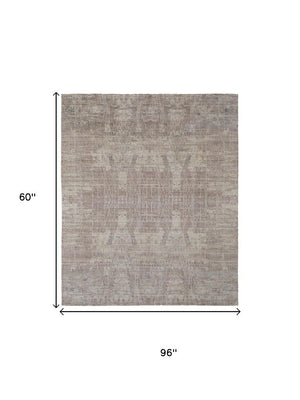 5x8 Hand Woven Wool Blend Area Rug in Tan Pink Gray Abstract Artisan Design