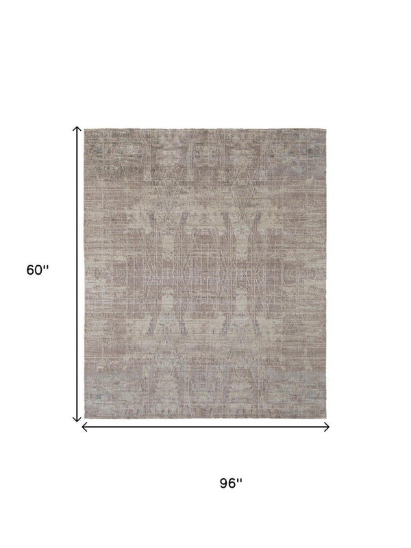 5x8 Hand Woven Wool Blend Area Rug in Tan Pink Gray Abstract Artisan Design