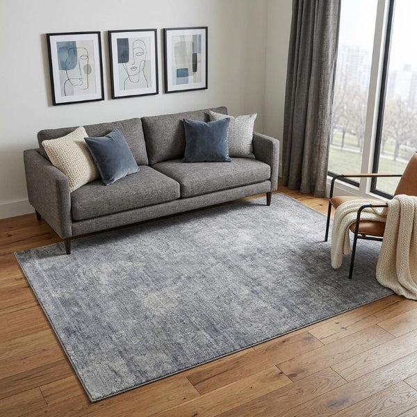 5 X 8 Hand Woven Wool Blend Ombre Area Rug in Blue Gray for Living Room