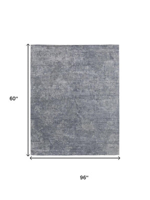 5 X 8 Hand Woven Wool Blend Ombre Area Rug in Blue Gray for Living Room