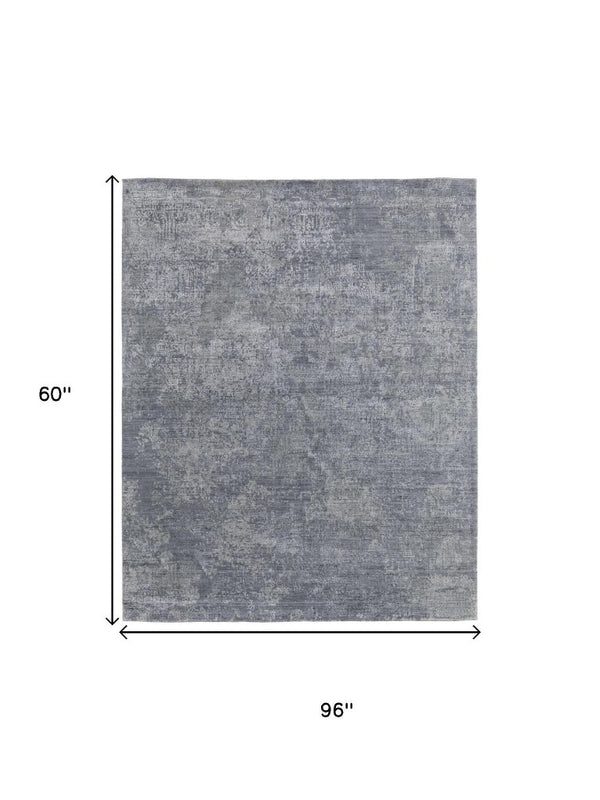 5 X 8 Hand Woven Wool Blend Ombre Area Rug in Blue Gray for Living Room