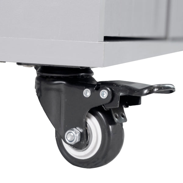 English Elm K&K Kitchen Island with Tilt-Out Trash Can, Drop Leaf Counter, Adjustable Shelf, Rolling Cart Grey WF326381AAG