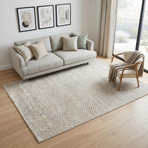 5x8 Hand Woven Wool Blend Area Rug Abstract Gray Ivory Artisan Craft Living Room