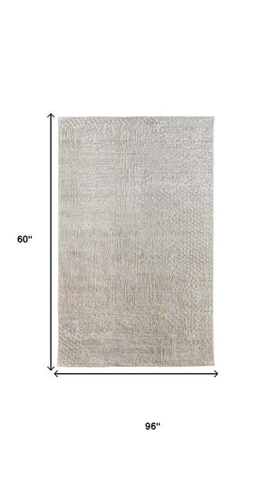 5x8 Hand Woven Wool Blend Area Rug Abstract Gray Ivory Artisan Craft Living Room