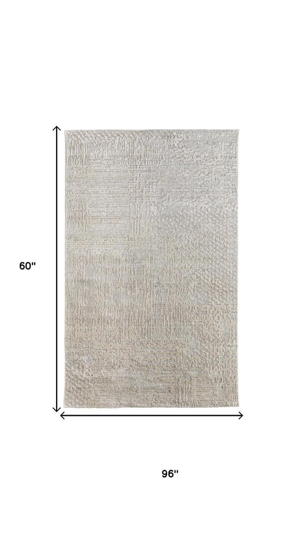 5x8 Hand Woven Wool Blend Area Rug Abstract Gray Ivory Artisan Craft Living Room