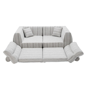 English Elm Chenille Stripe Velvet Sofa Three Seat Minimalist Upholstered Couch for Living Room Soft White,Taupe W5532S00014