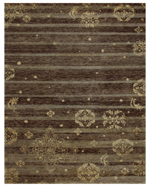 5 X 8 Hand Knotted Wool Blend Area Rug with Brown Tan Stripe Artisan Weave