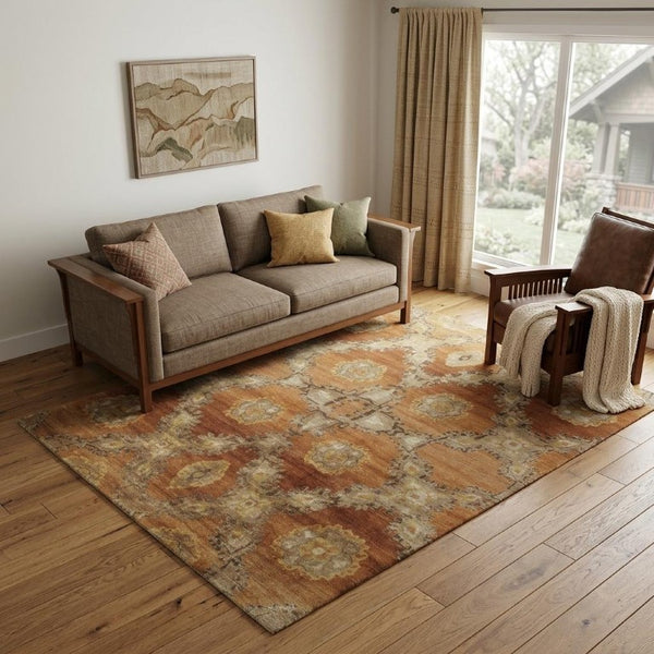 5x8 Hand Knotted Wool Ikat Area Rug Artisan Crafted Stain Resistant Living Room