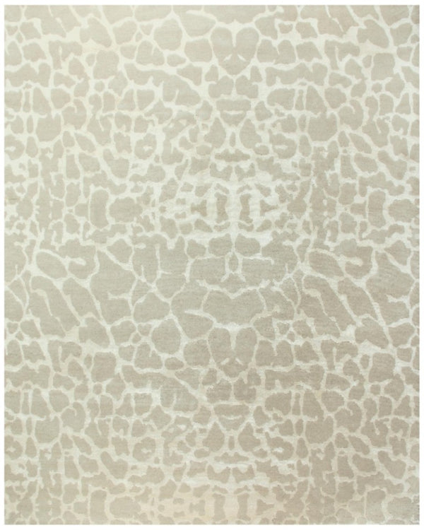 HomeRoots 5x8 Ivory Beige Wool Blend Animal Print Hand Knotted Artisan Area Rug for Living Room 744139
