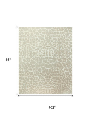 5x8 Ivory Beige Wool Blend Animal Print Hand Knotted Artisan Area Rug for Living Room
