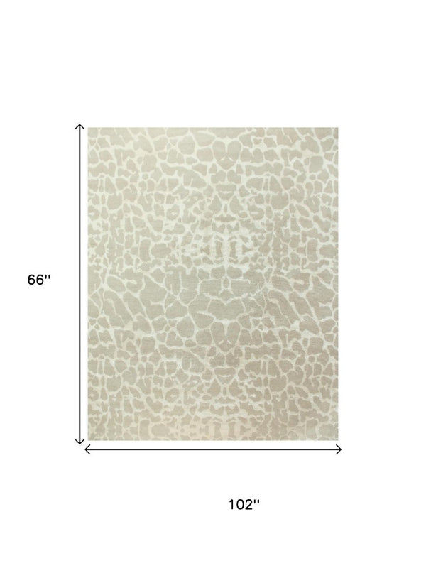 5x8 Ivory Beige Wool Blend Animal Print Hand Knotted Artisan Area Rug for Living Room