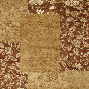 5x8 Hand Knotted Wool Blend Patchwork Area Rug Bohemian Gold Brown Artisan