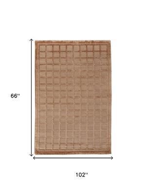5x8 Hand Knotted Wool Geometric Area Rug Tan Brown Artisan Stain Resistant