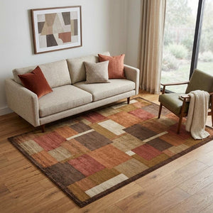 5x8 Wool Blend Hand Knotted Area Rug Mid-century Checkered Pattern for Living Room