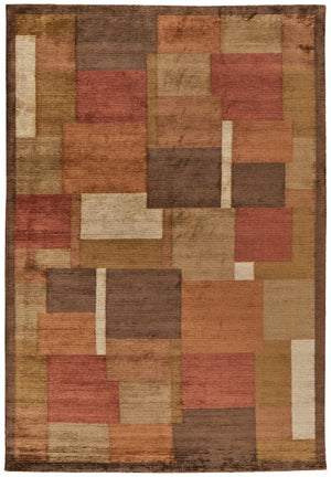 HomeRoots 5x8 Wool Blend Hand Knotted Area Rug Mid-century Checkered Pattern for Living Room 744146