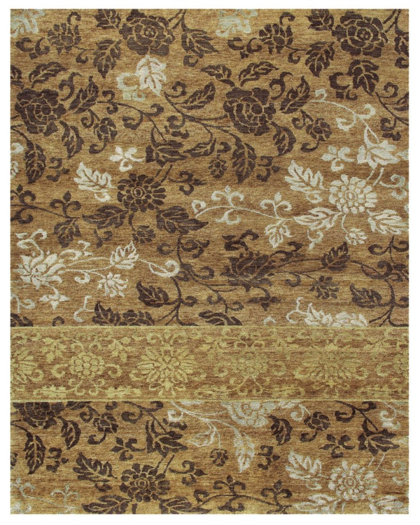 HomeRoots 5 X 8 Hand Knotted Wool Blend Floral Area Rug in Brown Gold and Tan Tones 744150