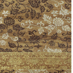 5 X 8 Hand Knotted Wool Blend Floral Area Rug in Brown Gold and Tan Tones