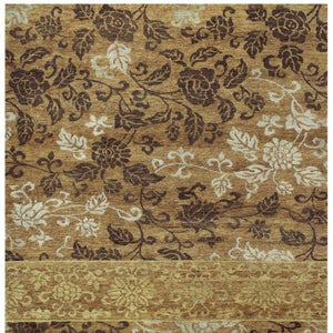 5 X 8 Hand Knotted Wool Blend Floral Area Rug in Brown Gold and Tan Tones