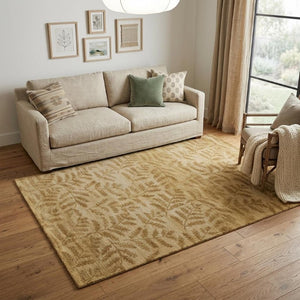 5x8 Hand Knotted Wool Floral Area Rug in Warm Tan and Orange Artisan Weave