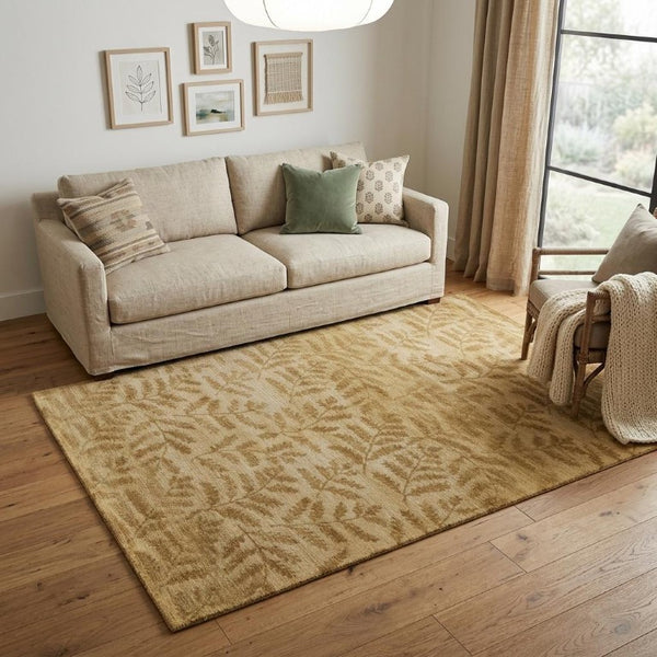 5x8 Hand Knotted Wool Floral Area Rug in Warm Tan and Orange Artisan Weave